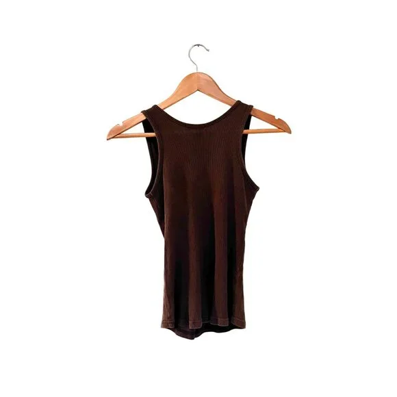 Vintage Energie Women's Boho Y2K Brown Ribbed Tank Top W/ Beaded Embellishment M - Picture 5 of 9